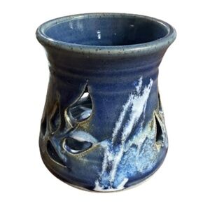 4.25” Handmade Pottery Luminary • Blue Glaze • Signed COLBY